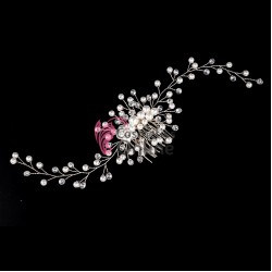 Accesoriu elegant pentru decor par AP011GG Argintiu cu cristale si perle